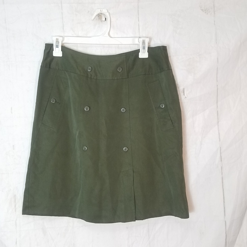 Cass Olive Green Faux Button-Front Skirt